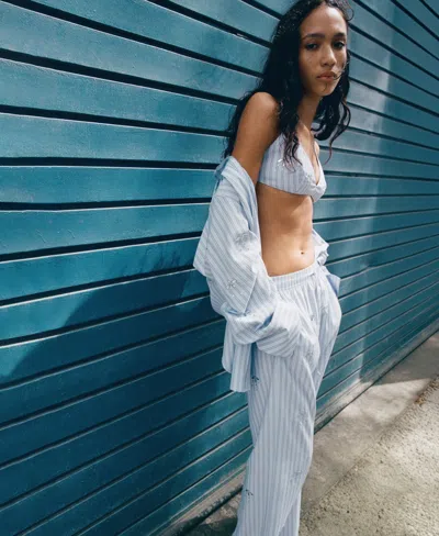 Mango Crystal Embellished Stripe Drawstring Pants In Blue