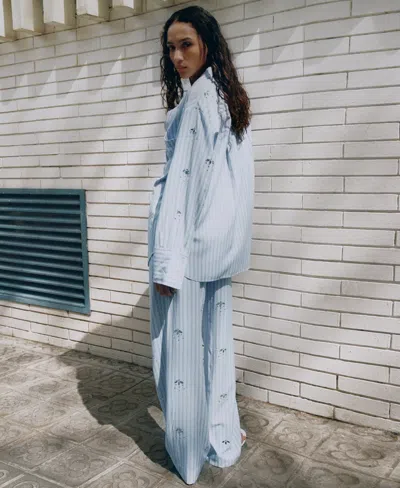 Mango Crystal Embellished Stripe Drawstring Pants In Blue