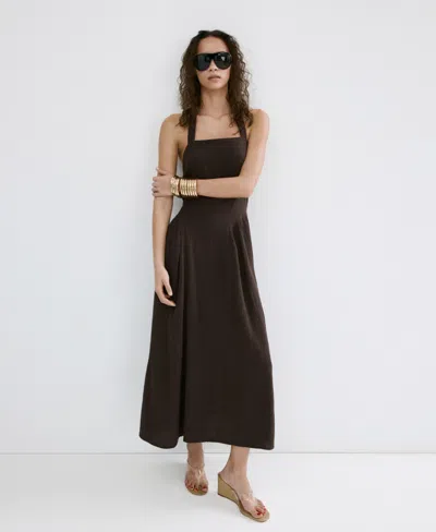 Mango Open-back Double Gauze Dress In Black
