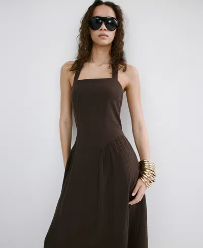Mango Open-back Double Gauze Dress In Black