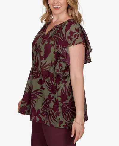Ruby Rd. Plus Size Tropical Print Gauze Flutter-sleeve Top In Multi