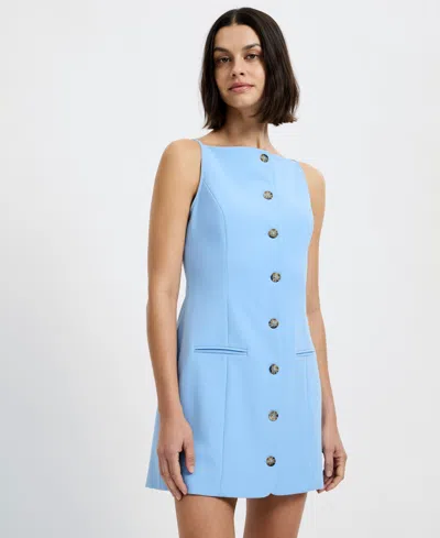 French Connection Azra Twill Square Neck Mini Dress In Blue