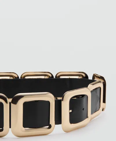 Mango Square Hardware Leather Belt In Black