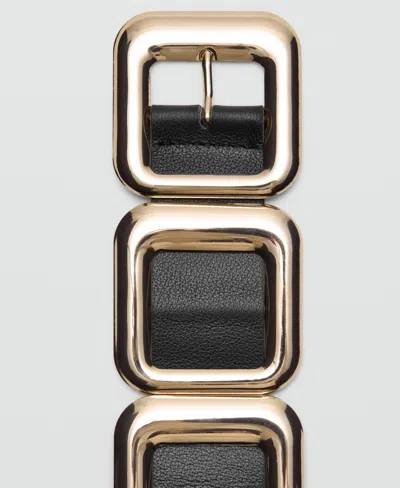 Mango Square Hardware Leather Belt In Black