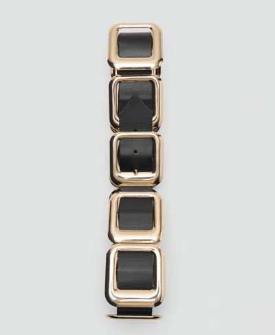 Mango Square Hardware Leather Belt In Black