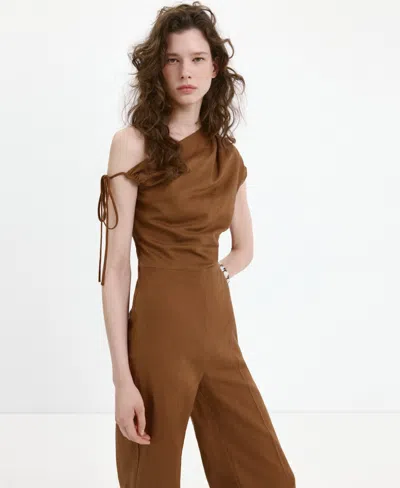 Mango Asymmetrical Lyocell-linen Jumpsuit In Tobacco Brown