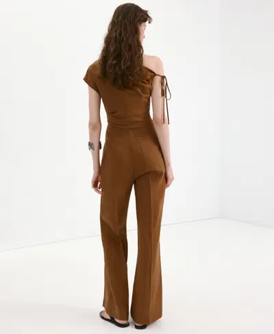 Mango Asymmetrical Lyocell-linen Jumpsuit In Tobacco Brown