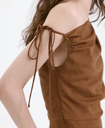 Mango Asymmetrical Lyocell-linen Jumpsuit In Tobacco Brown