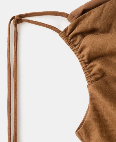 Mango Asymmetrical Lyocell-linen Jumpsuit In Tobacco Brown