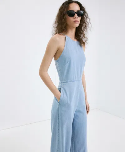 Mango Lyocell Denim Jumpsuit In Light Blue