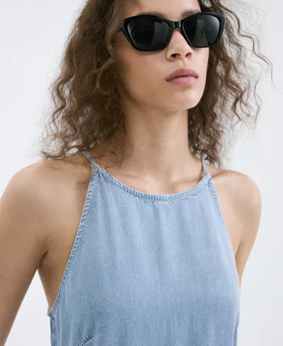 Mango Lyocell Denim Jumpsuit In Light Blue