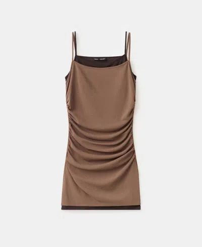 Mango Double-layer Short Dress In Brown