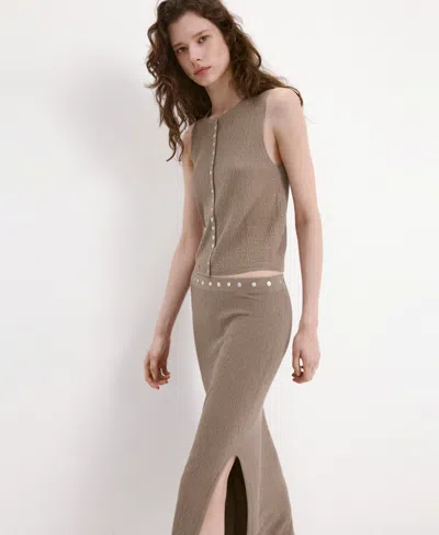 Mango Skirt With Buttons And Side Slit In Brown