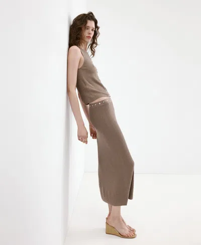 Mango Skirt With Buttons And Side Slit In Brown