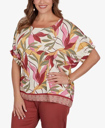 Ruby Rd. Plus Size Textured Leaf Print Short-sleeve Top In Multi