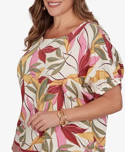 Ruby Rd. Plus Size Textured Leaf Print Short-sleeve Top In Multi