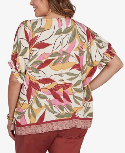 Ruby Rd. Plus Size Textured Leaf Print Short-sleeve Top In Multi