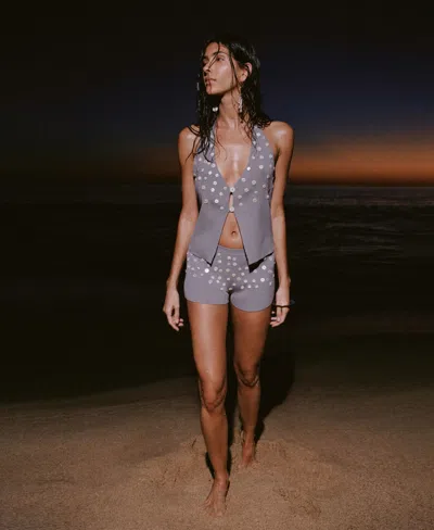 Mango Shorts With Decorative Buttons In Gray