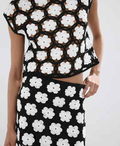 Mango Crochet Floral Mini-skirt In Black