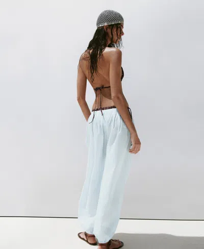 Mango Baggy Cotton Pants In Blue