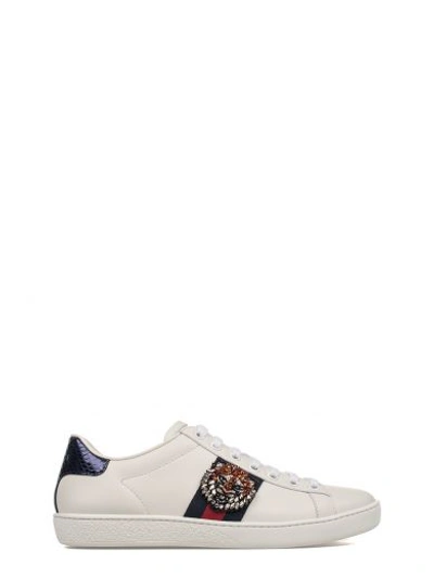 Shop Gucci White/red/blue Tiger Embroidery Ace Leather Sneakers