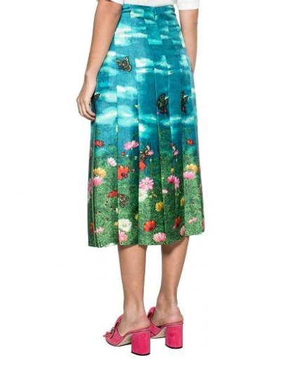 Shop Gucci Light Blue/green  Snake Silk Skirt In Blue - Green