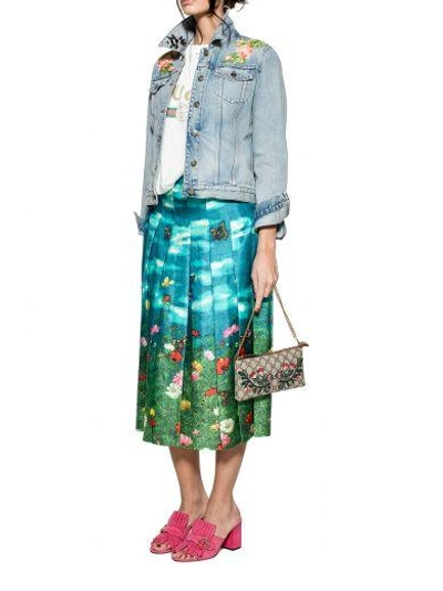 Shop Gucci Light Blue/green  Snake Silk Skirt In Blue - Green