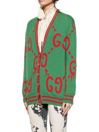Shop Gucci Green/red  Ghost Cardigan