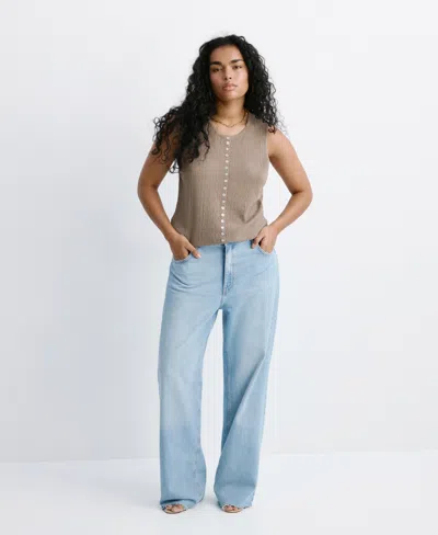 Mango Textured Top With Mixed Buttons In Brown