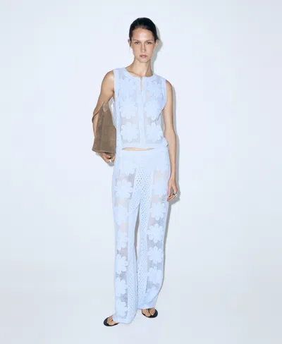 Mango Knit Vest With Openwork Embroidery In Blue