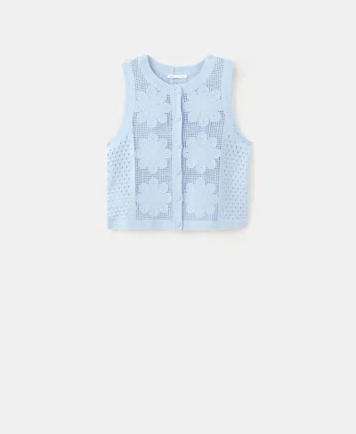 Mango Knit Vest With Openwork Embroidery In Blue