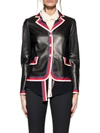 GUCCI Black Sylvie Web Leather Jacket,458150XG3561073