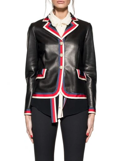 Shop Gucci Black Sylvie Web Leather Jacket