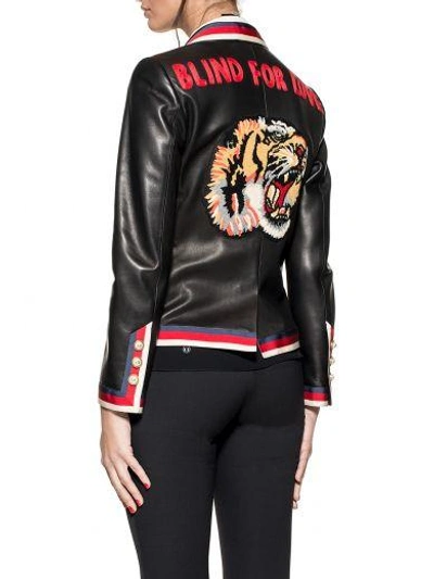 Shop Gucci Black Sylvie Web Leather Jacket