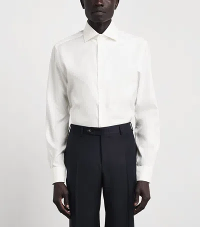 Corneliani Cotton Herringbone Shirt In White