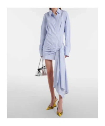 Attico Knotted Striped Cotton-poplin Mini Dress In Blue