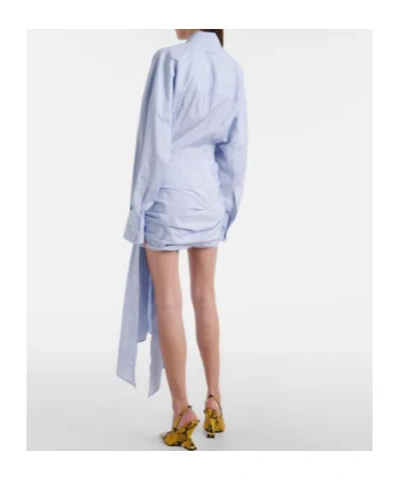Attico Knotted Striped Cotton-poplin Mini Dress In Blue