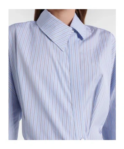 Attico Knotted Striped Cotton-poplin Mini Dress In Blue