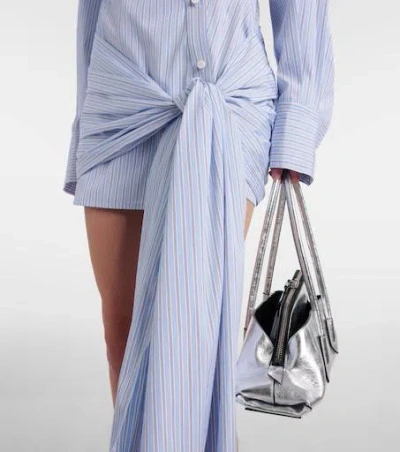 Attico Knotted Striped Cotton-poplin Mini Dress In Blue