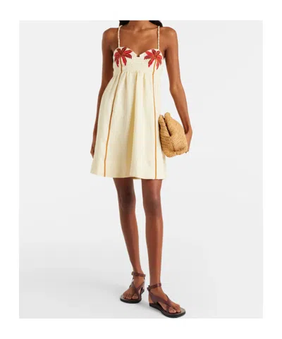 Farm Rio Coconut Tree Embroidered Mini Dress In Off White In Neutral