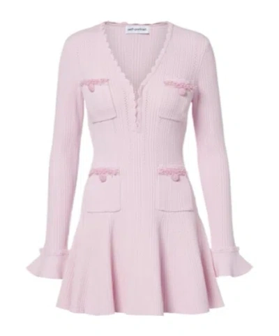Self-portrait Neutrals Textured Knit Flared Sleeves Mini Dress In Pink