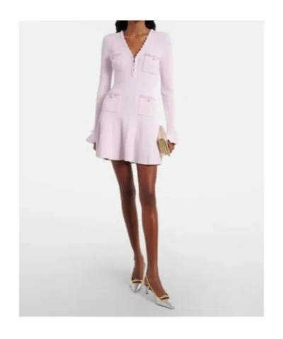 Self-portrait Neutrals Textured Knit Flared Sleeves Mini Dress In Pink