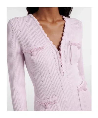 Self-portrait Neutrals Textured Knit Flared Sleeves Mini Dress In Pink