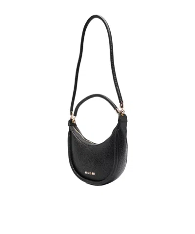 Msgm Leather Shoulder Bag In Black