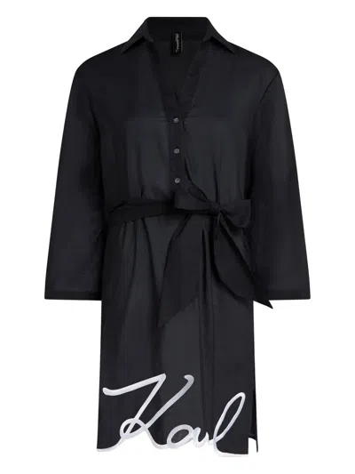 Karl Lagerfeld Dna Signature Semi-sheer Beach Dress In 999 Black