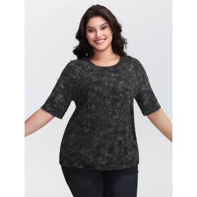 Bloomchic Rivets Snowflake Effect Stretchy T-shirt In Black