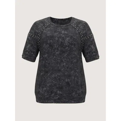 Bloomchic Rivets Snowflake Effect Stretchy T-shirt In Black