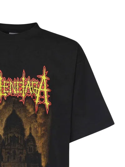 Balenciaga Printed Cotton Jersey T-shirt In Blue