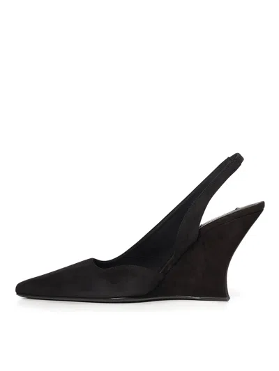 Alaïa Wave Mules Suede Wedge Heel Pointed Toe In Black