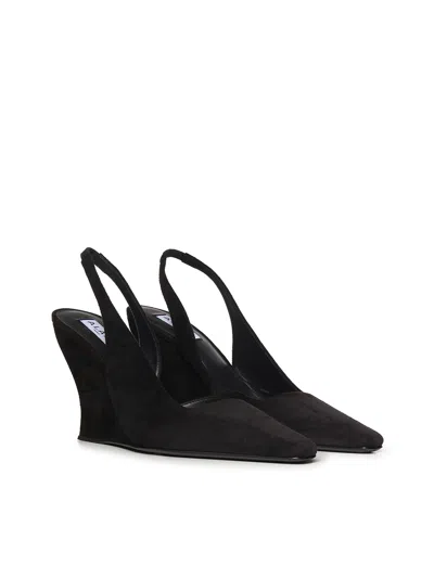Alaïa Wave Mules Suede Wedge Heel Pointed Toe In Black